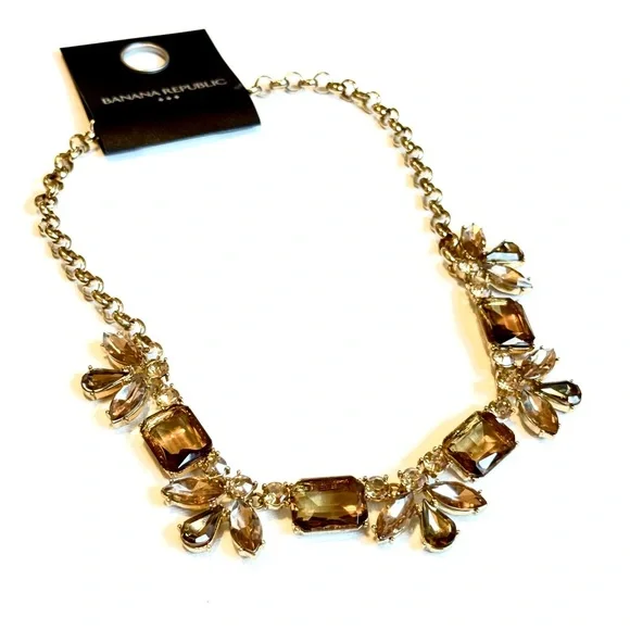 BANANA REPUBLIC Brown Crystal Gold Tone Statement Necklace | NWT - Picture 3 of 7
